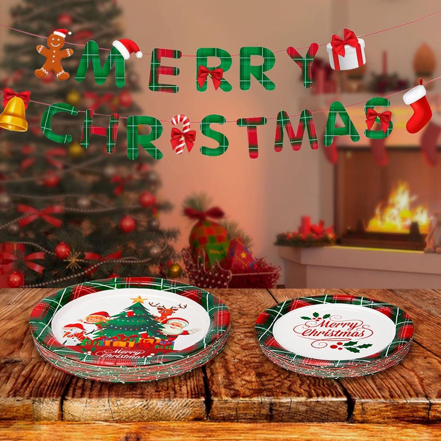 Weihnachtspapier Partygeschirr 114-teilig für 24 Gäste