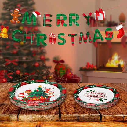 Weihnachtspapier Partygeschirr 114-teilig für 24 Gäste