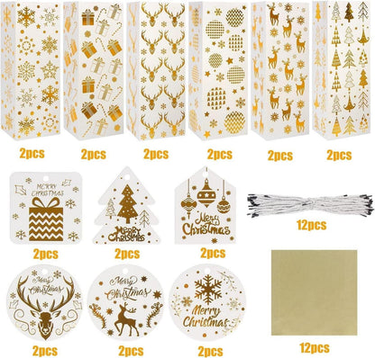 Weihnachts Weinflaschen Taschen Goldfolie Seidenpapier 12 Stück