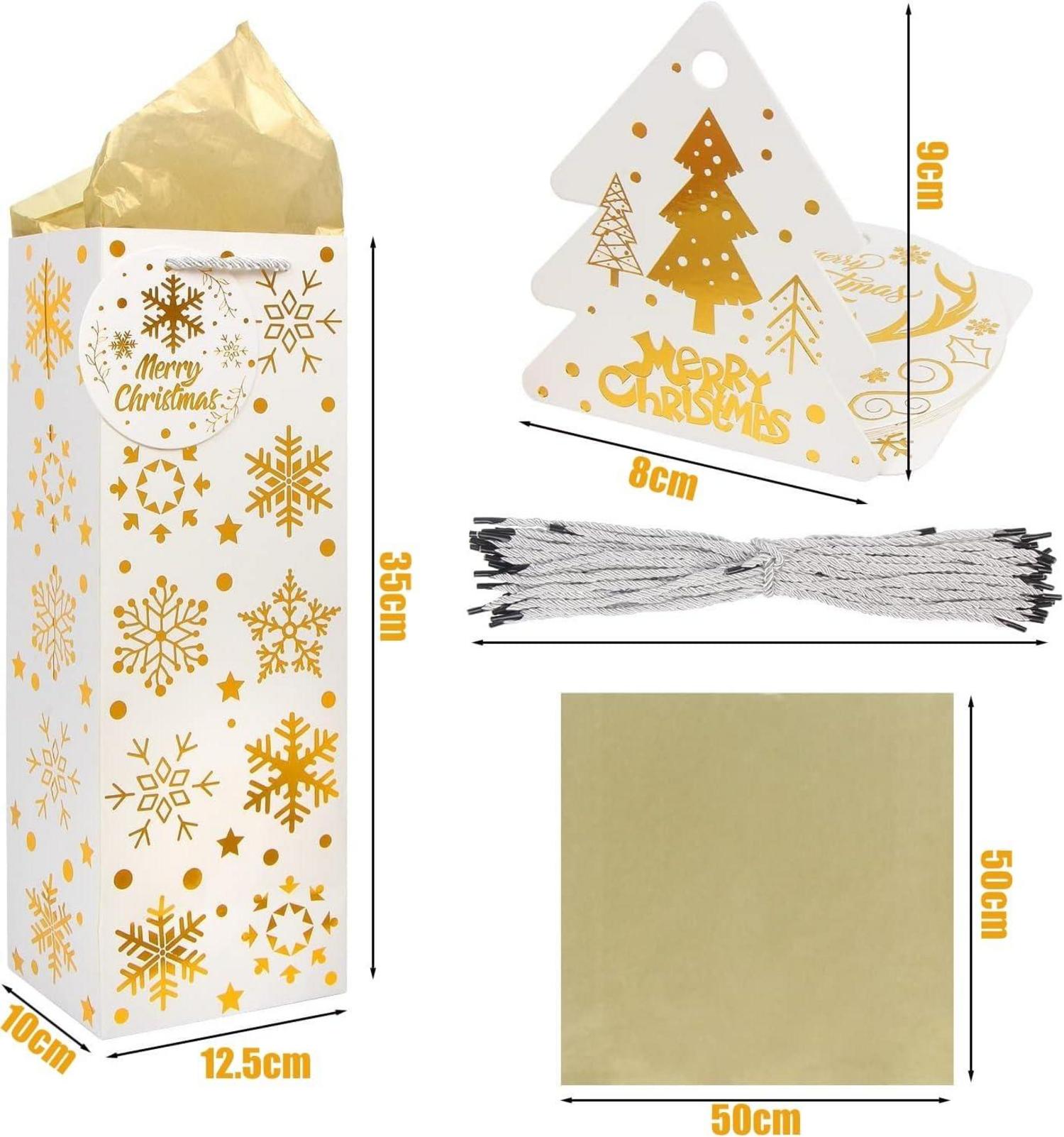 Weihnachts Weinflaschen Taschen 12er Set Goldfolie mit Seidenpapier