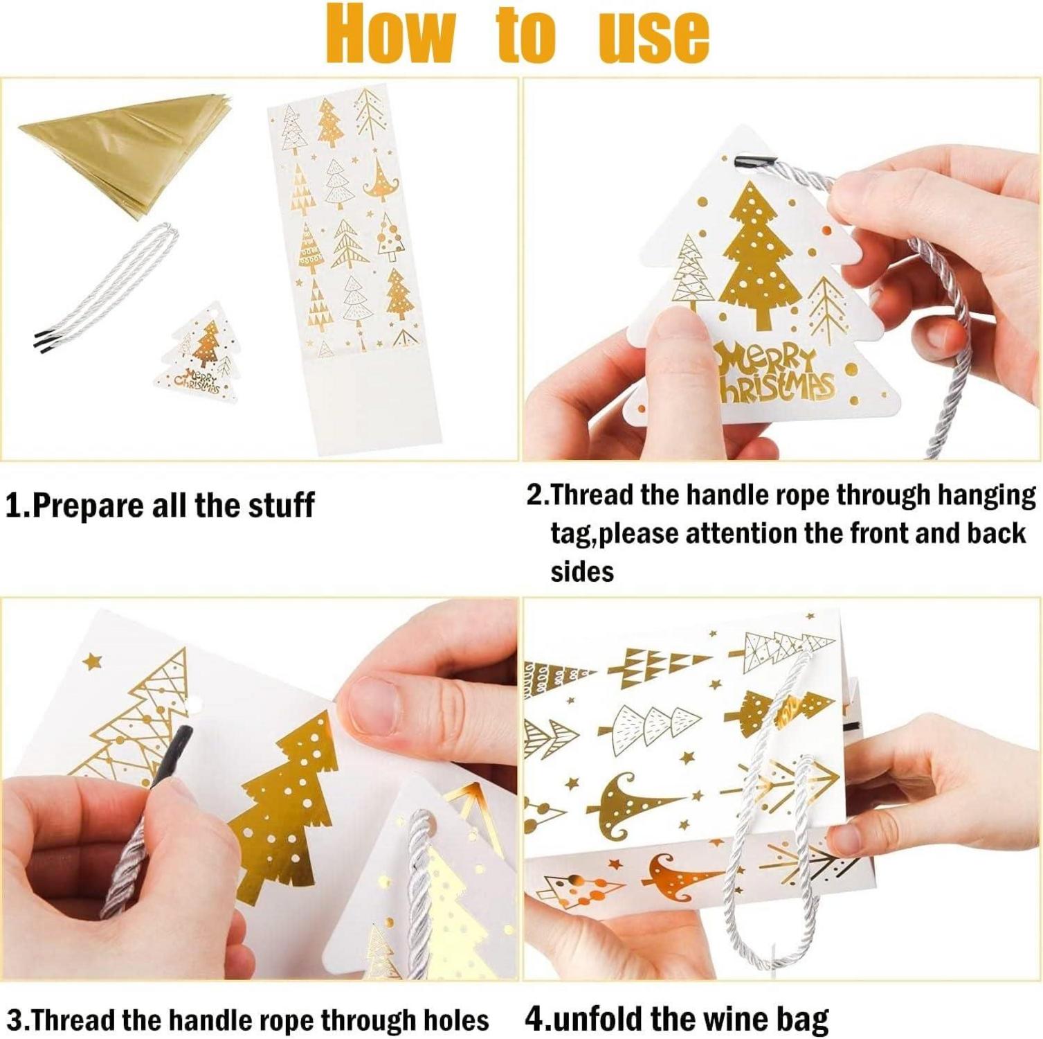Weihnachts Weinflaschen Taschen Goldfolie 12 Stk 12x10x35cm Seidenpapier Griff