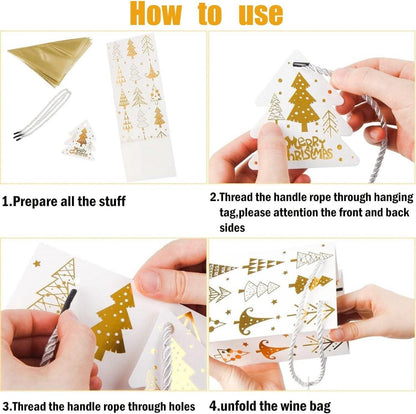 Weihnachts Weinflaschen Taschen Goldfolie 12 Stk 12x10x35cm Seidenpapier Griff