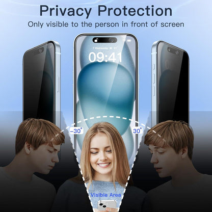 Sichtschutz für iPhone 15 Plus 6,7 Zoll Gehärtetes Glas Anti-Spähen Folie 2er Set