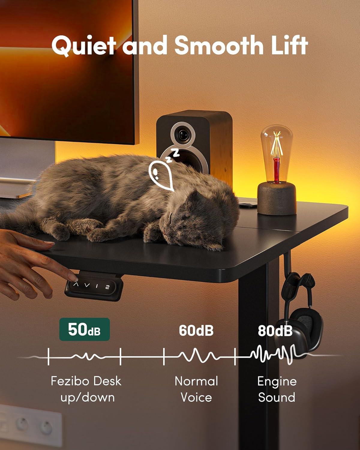 FEZIBO Elektrischer höhenverstellbarer Schreibtisch 152 x 60 cm mit Memory-Steuerung und Anti-Kollisions-Technologie