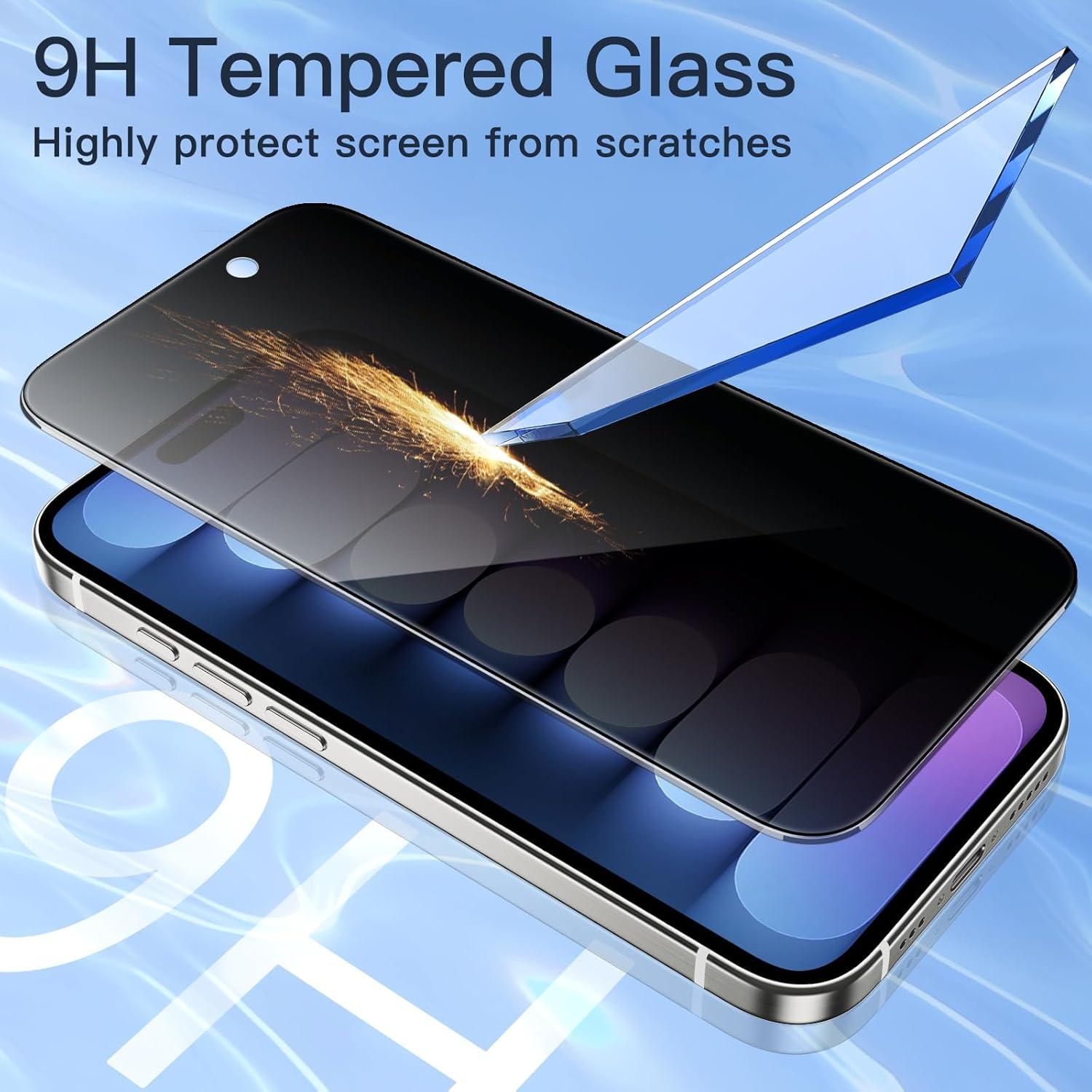 Sichtschutz iPhone 15 Pro 6,1 Zoll, Anti-Spähen Gehärtetes