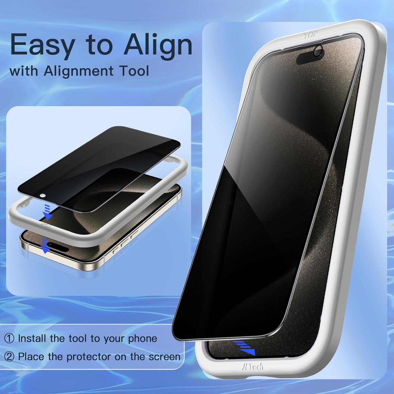 JETech Sichtschutz Full Screen Panzer Schutzglas Folie iPhone 15 Pro Max