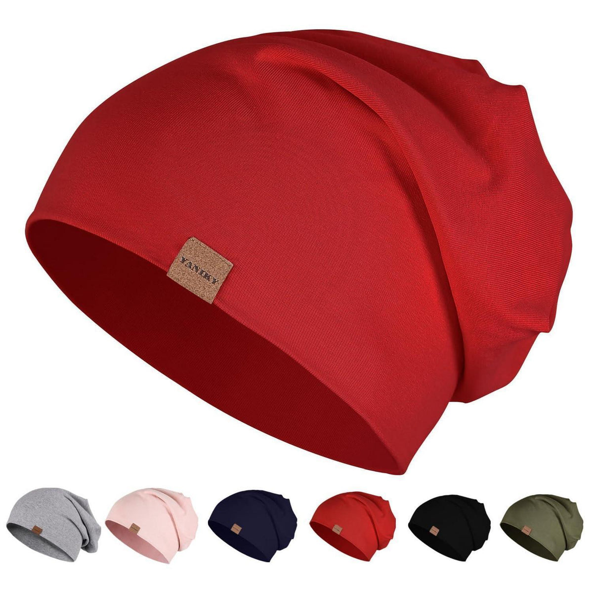 Slouch Beanie Mütze Baumwolle für Damen und Herren, dünn und leicht, rot