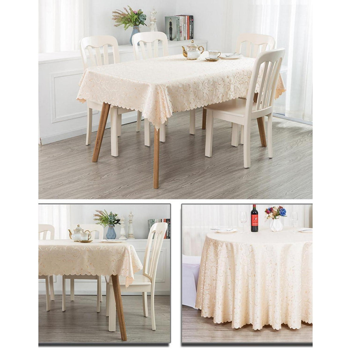 Runde Jacquard Tischdecke Champagnegold 160cm – Elegant & Pflegeleicht