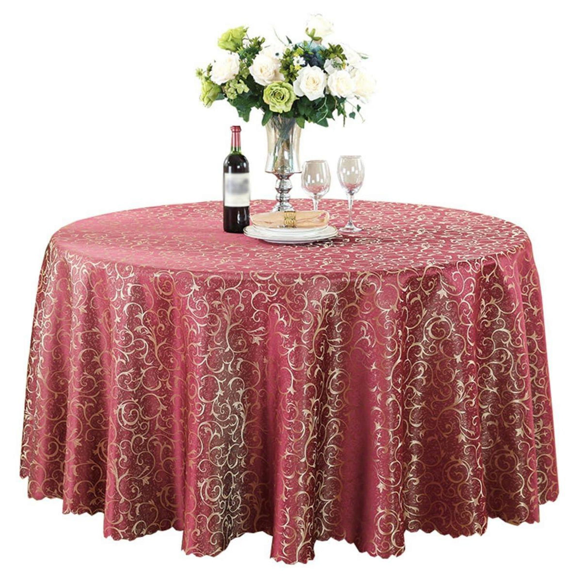 Runde Jacquard Tischdecke Bordeaux 360 cm – Elegant & Pflegeleicht