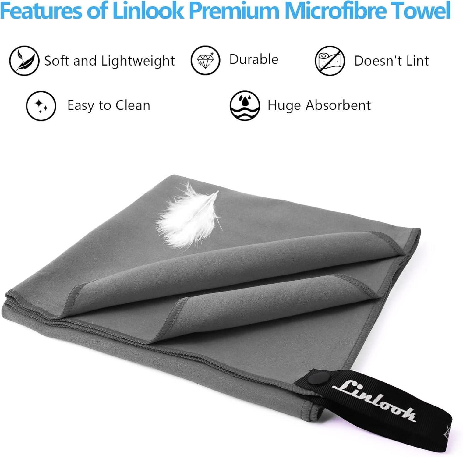 Linlook Microfaser Handtücher Set, 2 Stück 180 x 80 cm Grau