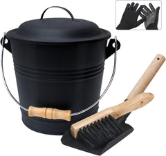 Feuerfester Ascheeimer mit Zubehör für Kamin Schwarz 5L