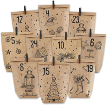 Adventskalender zum Befüllen 24 Weihnachtstüten Kraftpapier Schwarz
