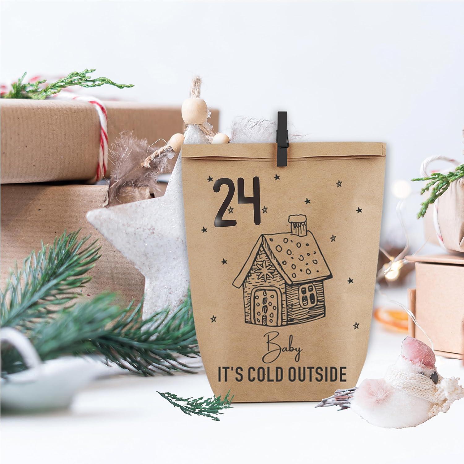 Adventskalender zum Befüllen 24 Weihnachtstüten Kraftpapier Schwarz
