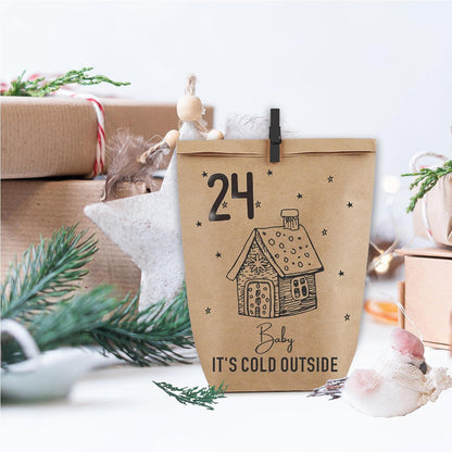Adventskalender zum Befüllen 24 Weihnachtstüten Kraftpapier Schwarz