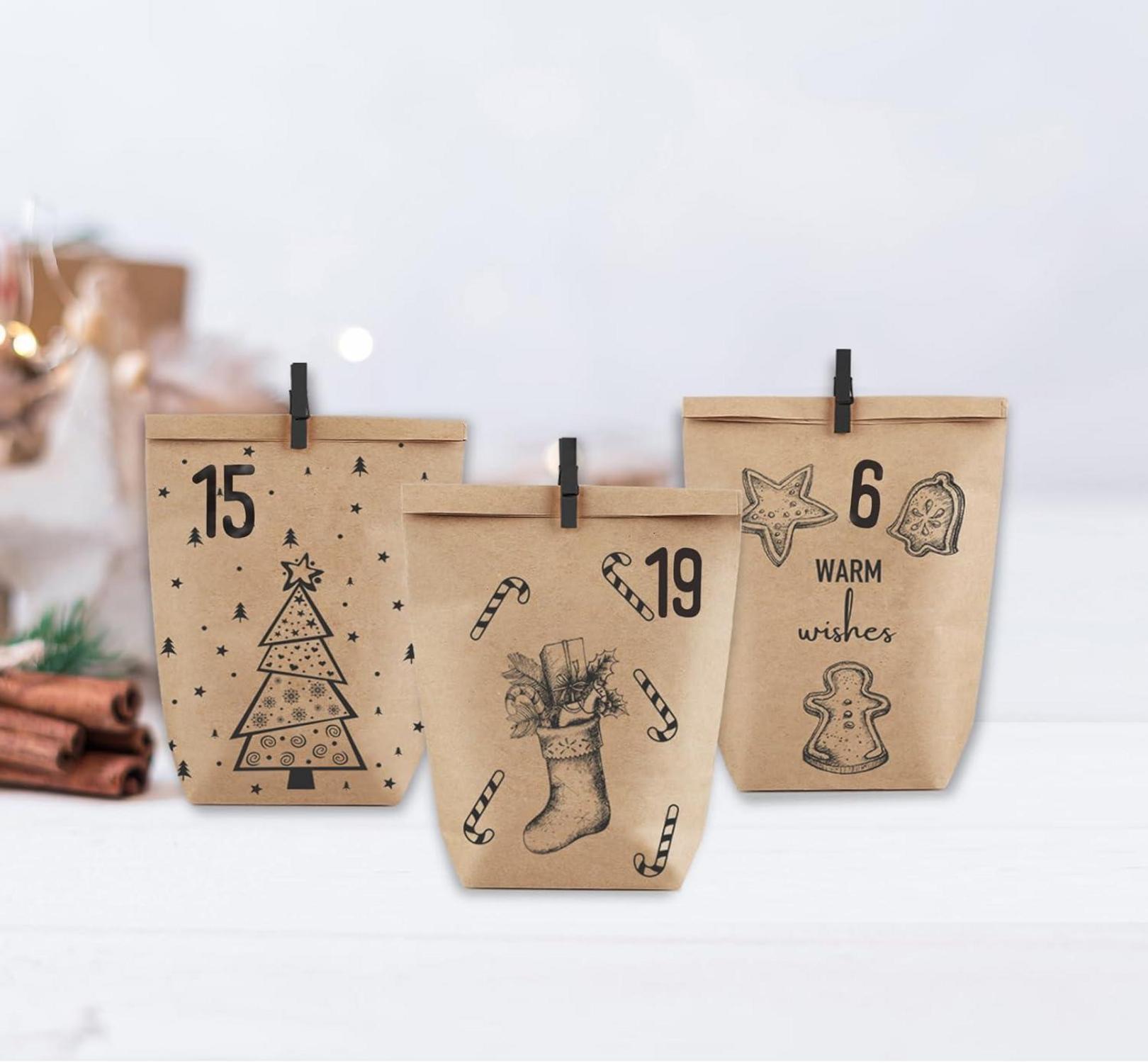 Adventskalender 24 Weihnachtskalender Selber Befüllen Geschenk Kraftpapiertüten