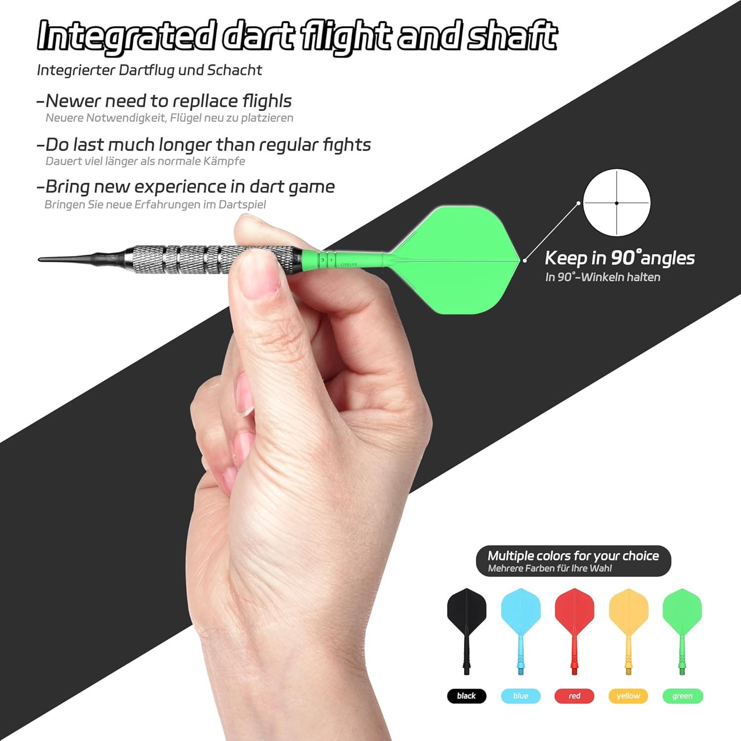 CyeeLife Dartschäfte und Flights 3er-Set Grün-2ba Flexibles Dynamisches Kunststoffmaterial
