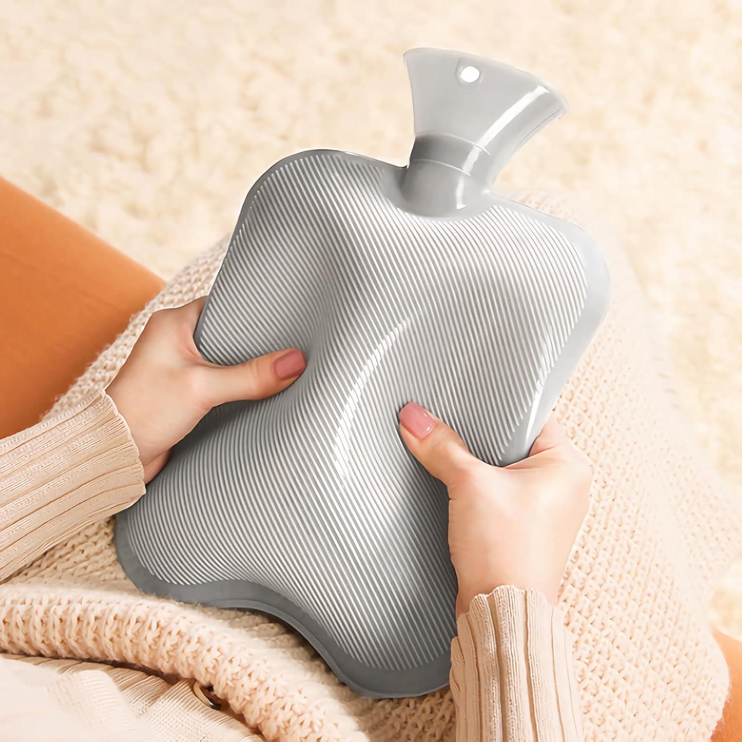 2L Wärmflasche mit Weichem Bezug PVC Grau Geschenk Frauen Schmerzlinderung