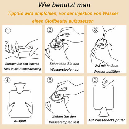 2L Wärmflasche mit Weichem Bezug PVC Grau Geschenk Frauen Schmerzlinderung