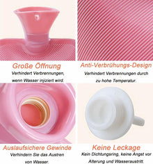 Wärmflasche mit Weichem Bezug 2L - Rosa & Flauschig