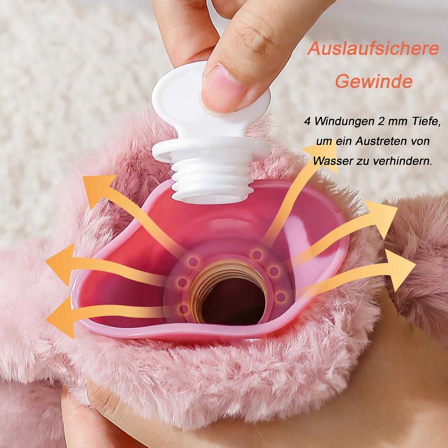 Wärmflasche 2L mit Weichem Bezug Flauschig PVC Heißwasserbeutel
