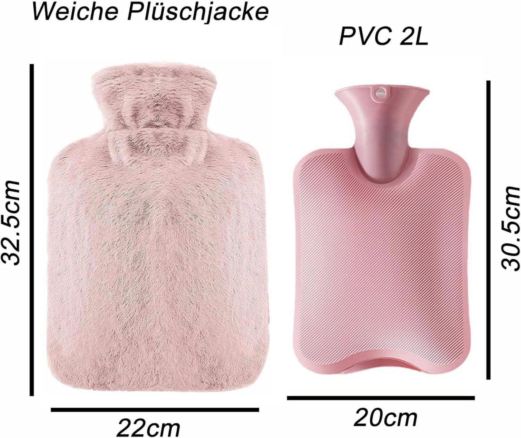 Wärmflasche 2L mit Weichem Bezug PVC Flauschig Rosa für Frauen