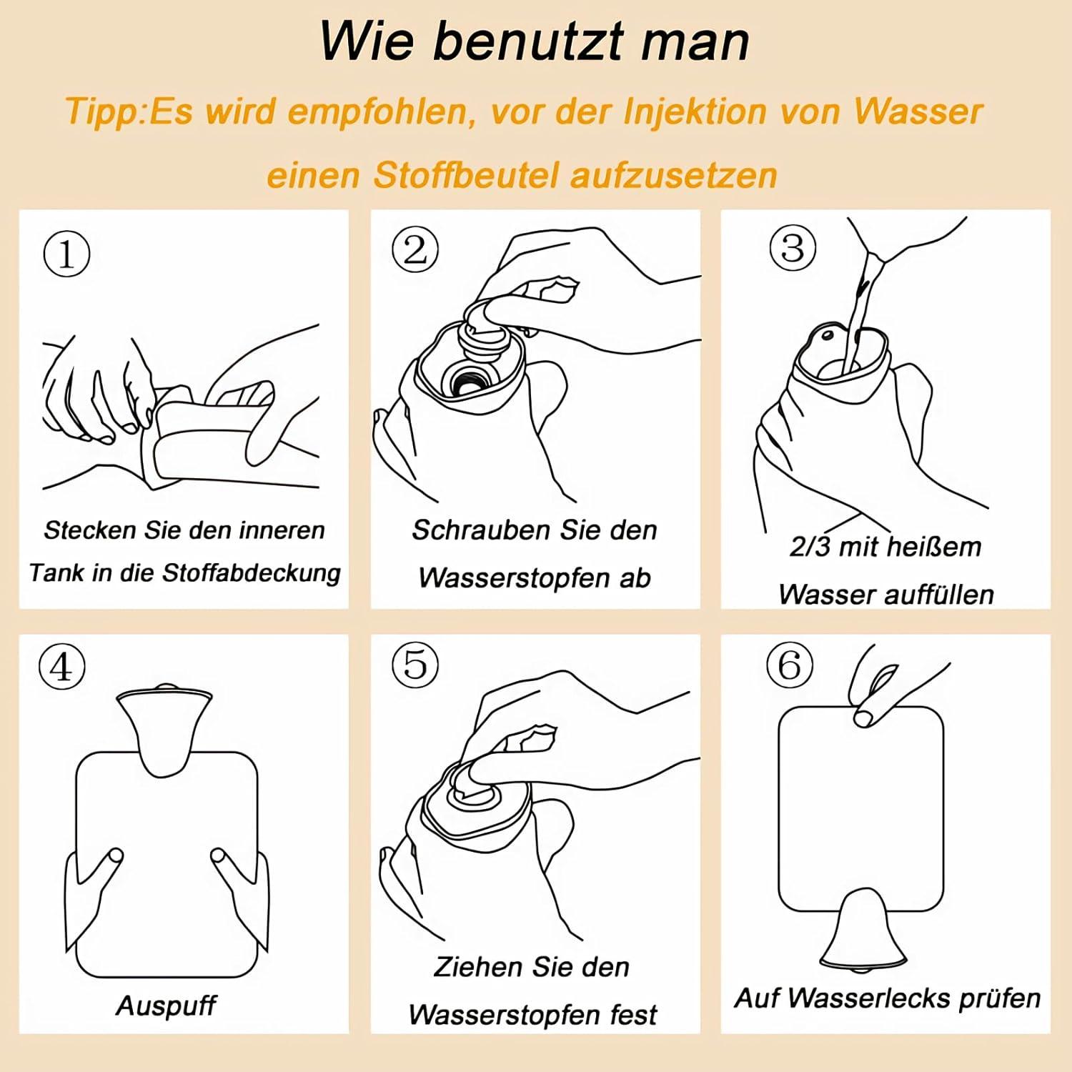 Wärmflasche 2L mit Weichem Bezug Flauschig PVC Heißwasserbeutel Rosa
