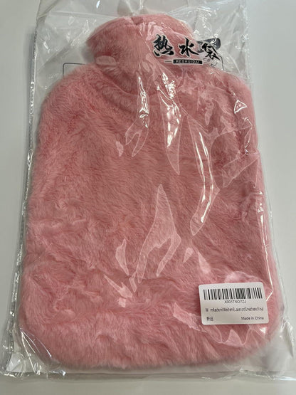 Wärmflasche mit Weichem Bezug 2L PVC Rosa Flauschig Schmerzlindernd für Frauen und Erwachsene