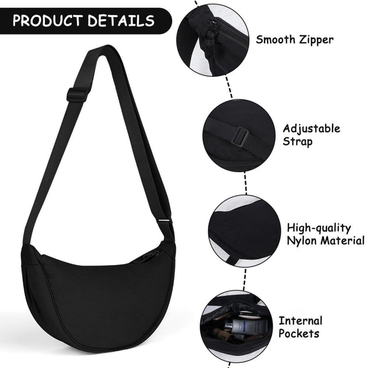 Aucuu Damen Halbmond Crossbody Schultertasche Verstellbarer Schultergurt Klein Reisen