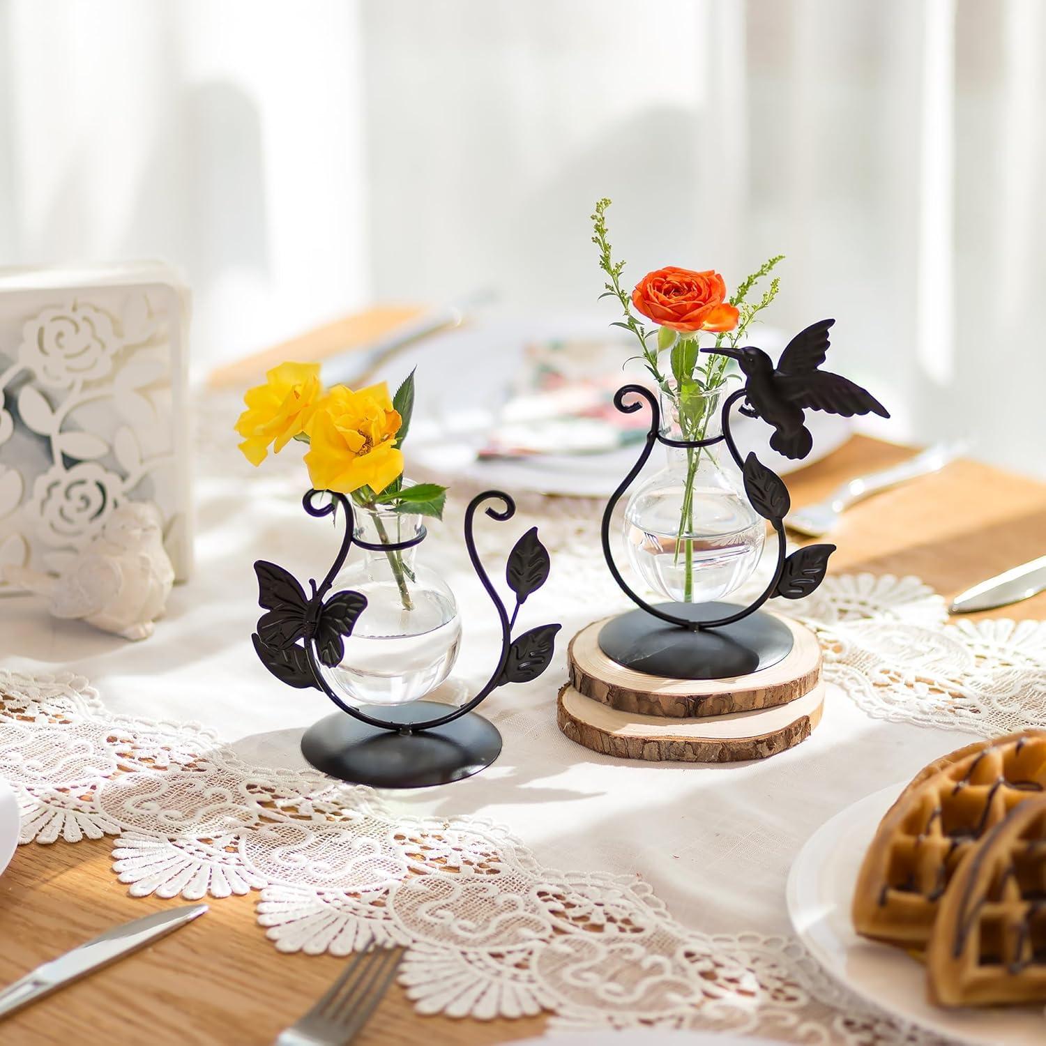 Schwarze Hydrokultur Vase mit Eisenrahmen - 2er Set