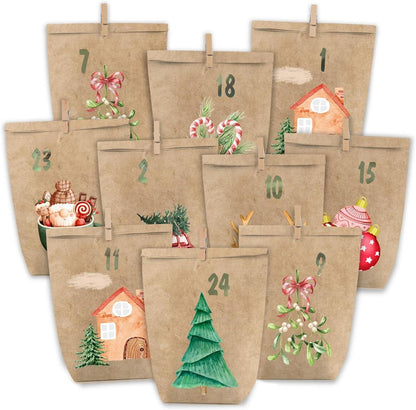 Adventskalender zum Befüllen 24 Weihnachts Kalender Papiertüten