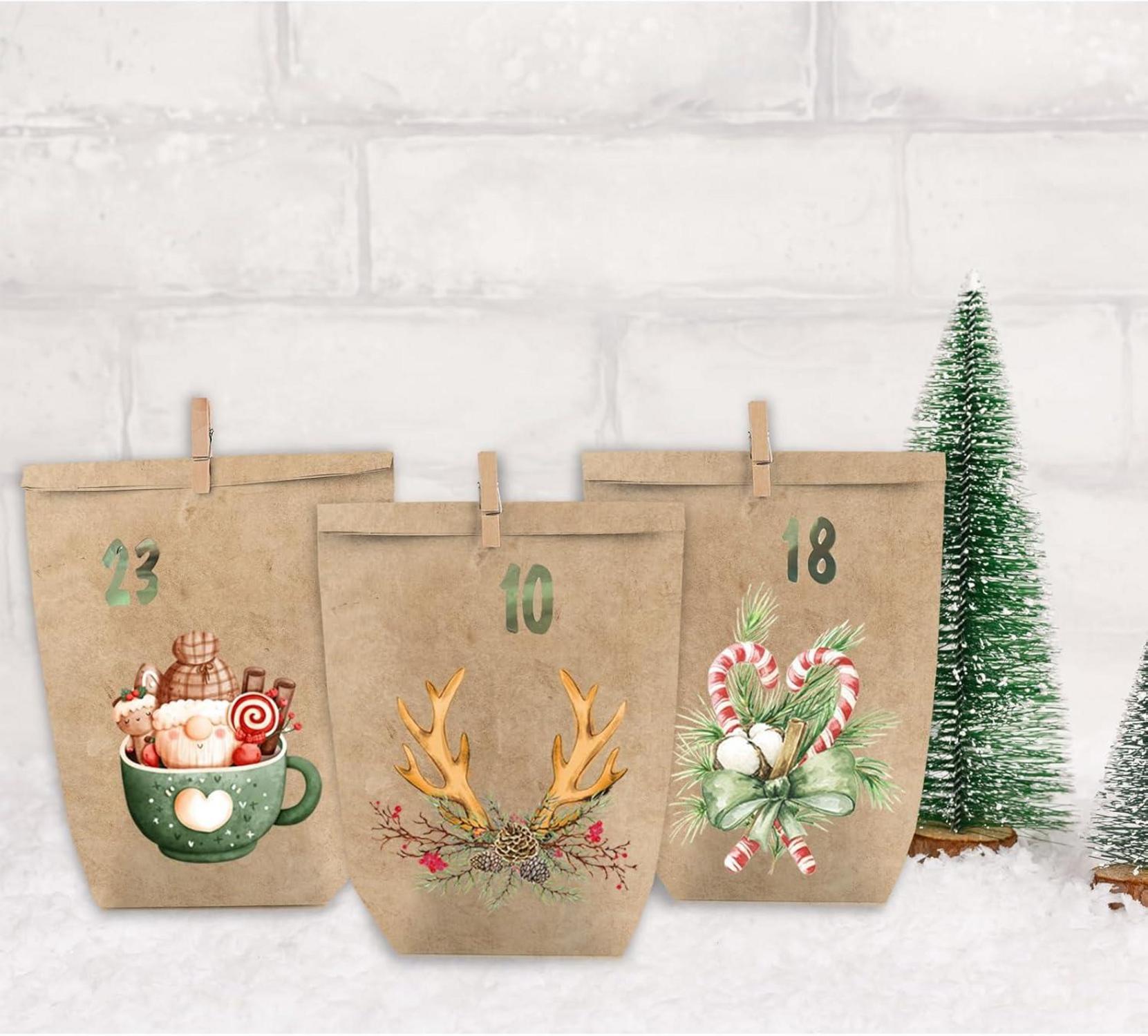 Adventskalender zum Befüllen 24 Weihnachtskalender Selber Basteln Tüten Aquarell