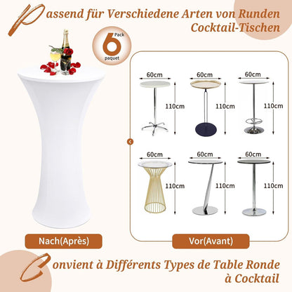 6er-Set Weiß Stretch Stehtisch Husse Bistrotisch Ø 60-65 cm