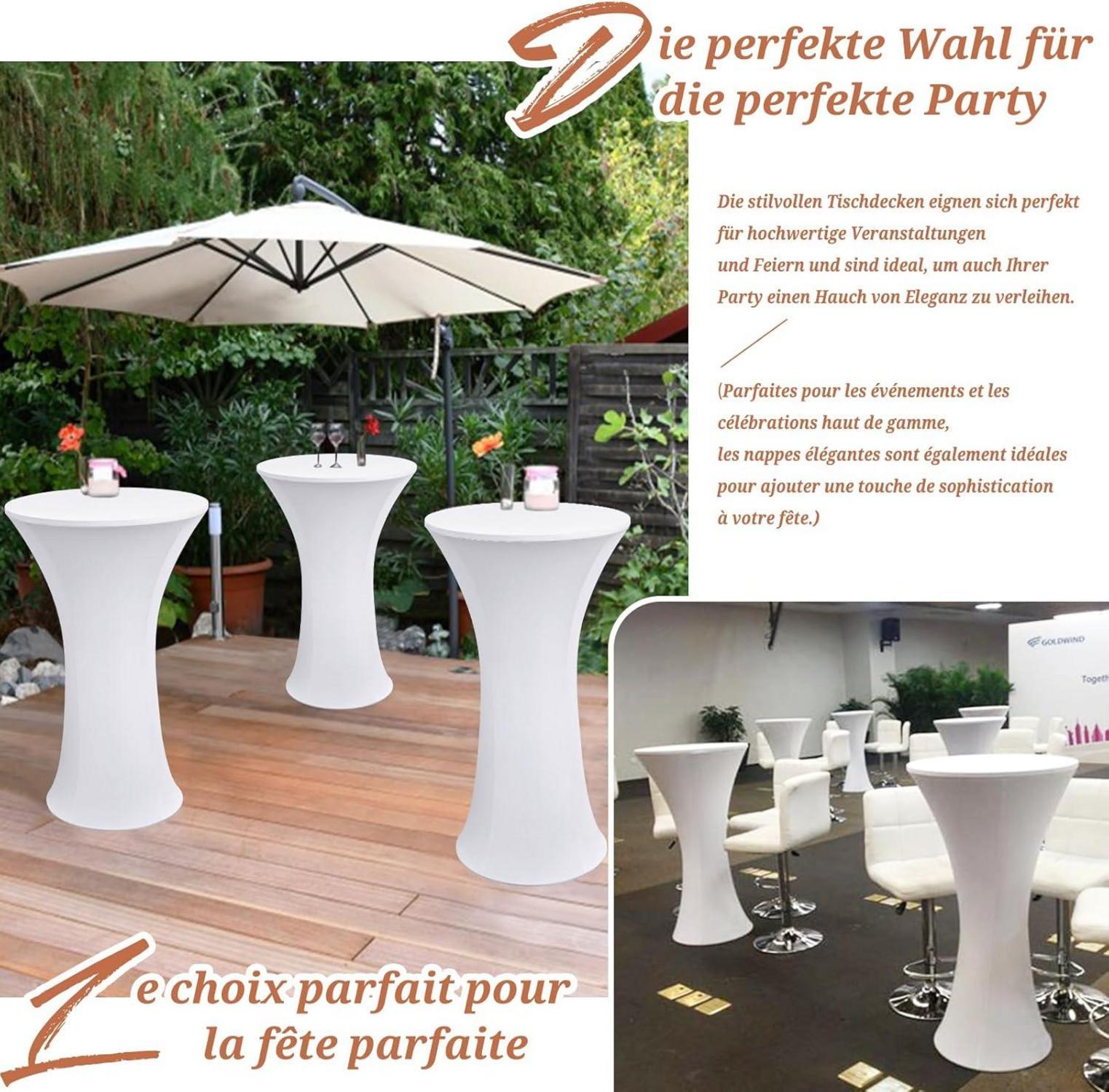6er-Set Weiße Stretch Stehtisch Husse Bistrotisch Ø 60-65 cm Spandex Tischdecke
