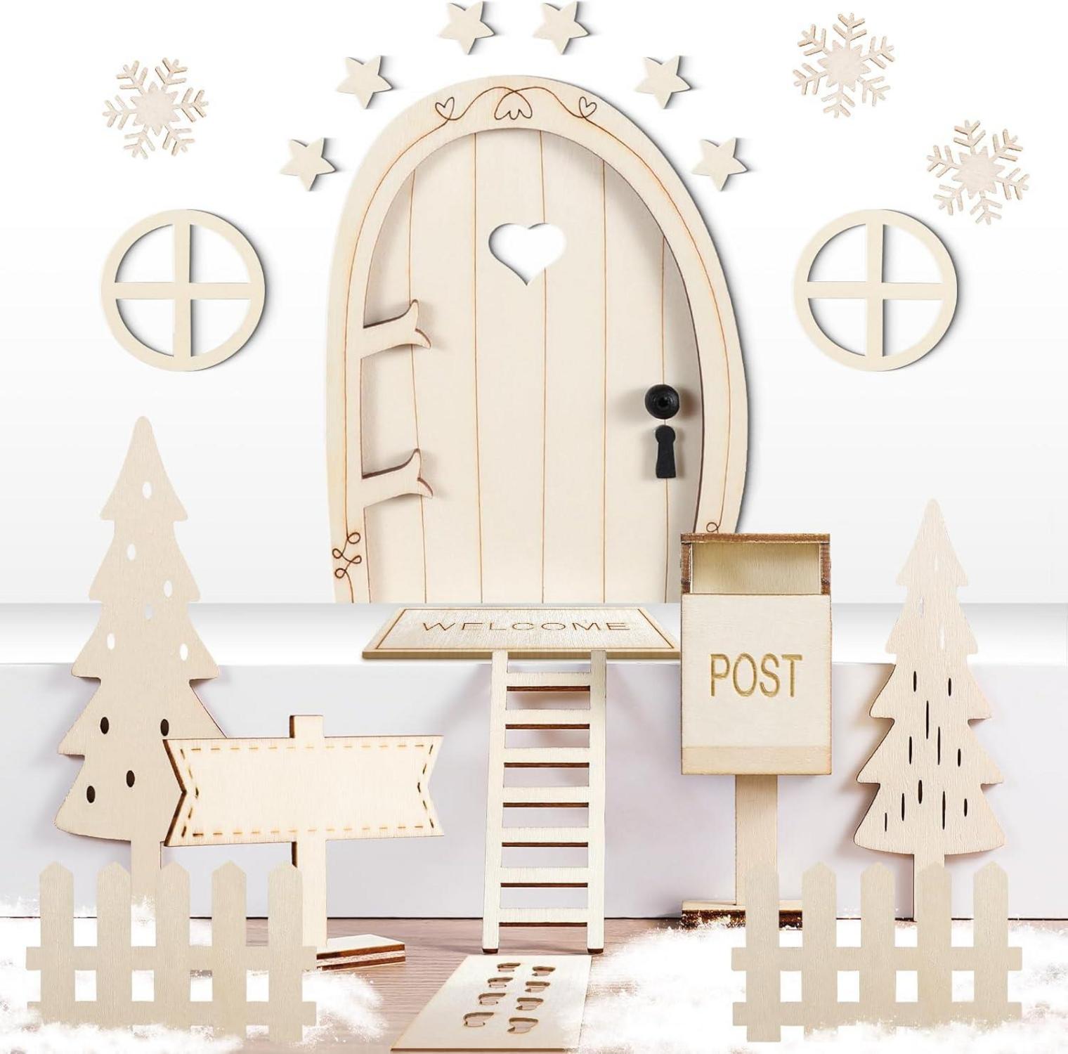 Wichteltür Set Miniatur Weihnachtswichtel Zubehör Holzhaus Feentür