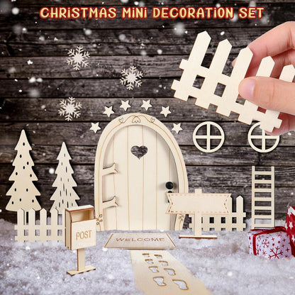 Weihnachtswichtel Tür Set Miniatur Holz Zubehör Weihnachtsdeko