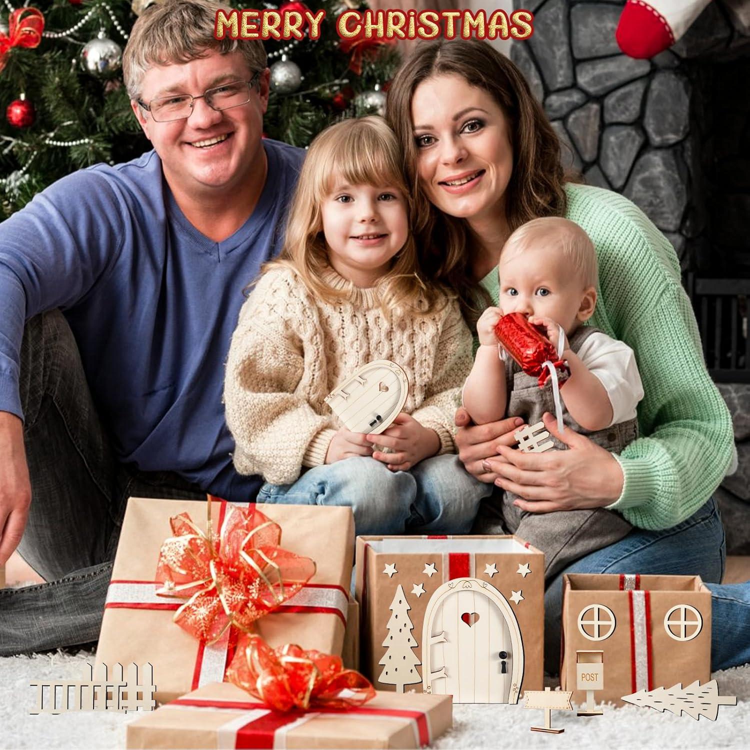 Weihnachtswichtel Tür Set Miniatur Holz Zubehör Weihnachtsdeko