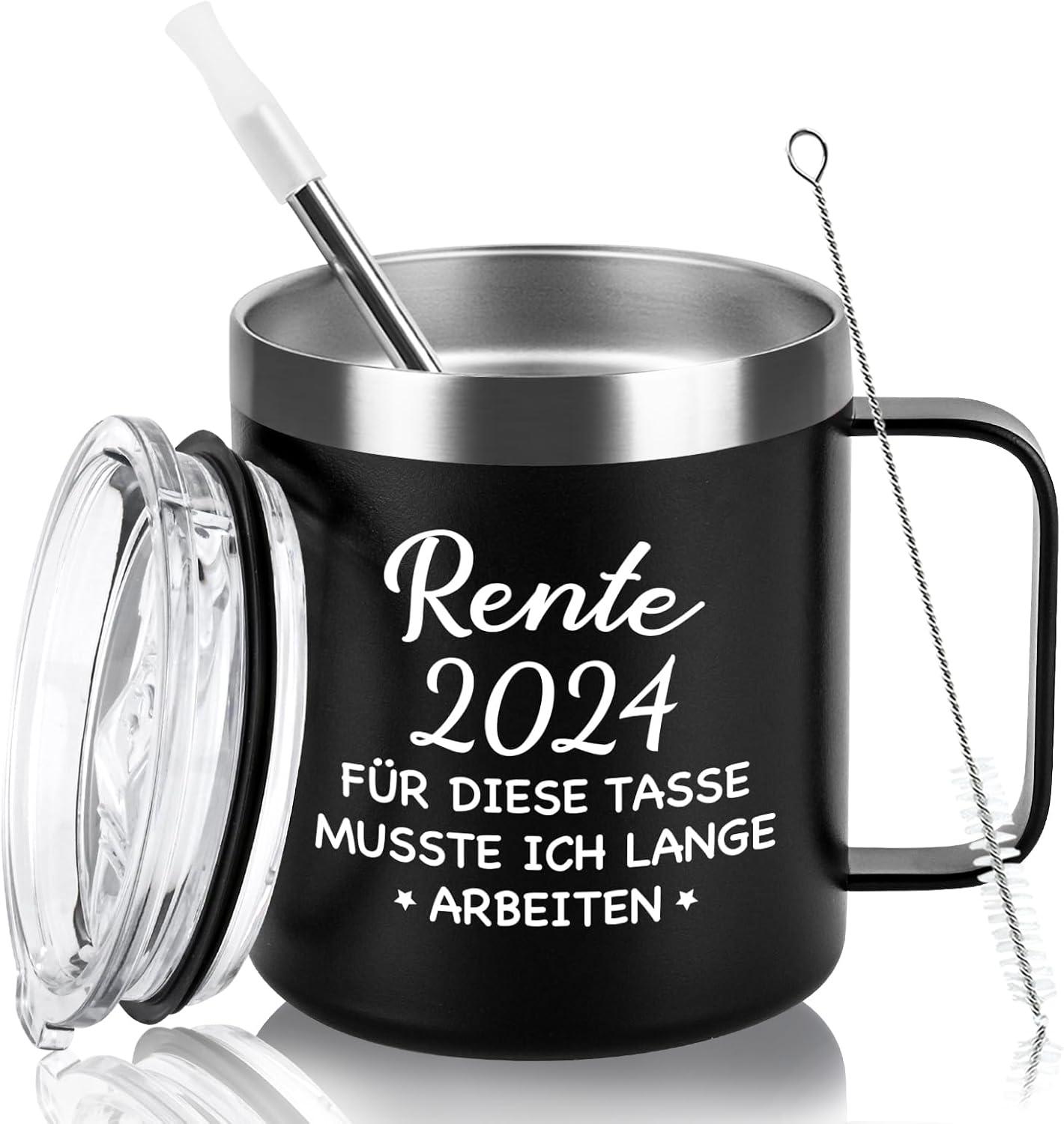 Livole Ruhestand Geschenk Mann Rente 2024 Tasse Camping Kaffeebecher Thermo 350ml