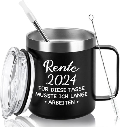 Livole Ruhestand Geschenk Mann Rente 2024 Tasse Camping Kaffeebecher Thermo 350ml