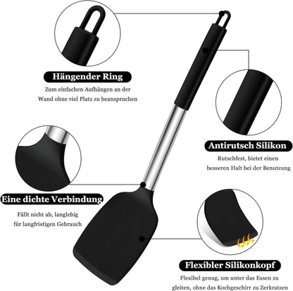 Silikon Pfannenwender Set Schwarz, Hitzebeständig, Spülmaschinenfest