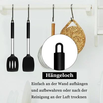 Homikit Silikon Pfannenwender Set Schwarz Edelstahlgriff 2er Pack