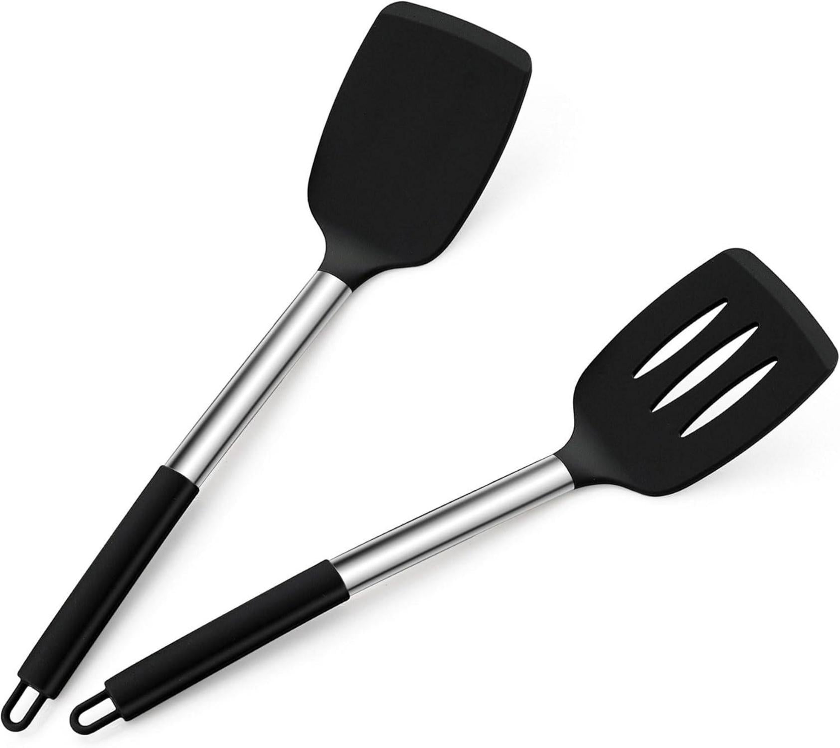 Homikit Silikon Pfannenwender Set Edelstahlgriff 2er Schwarz