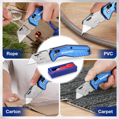 WORKPRO Aluminium Klappmesser mit 10 Ersatzklingen und Slip Lock