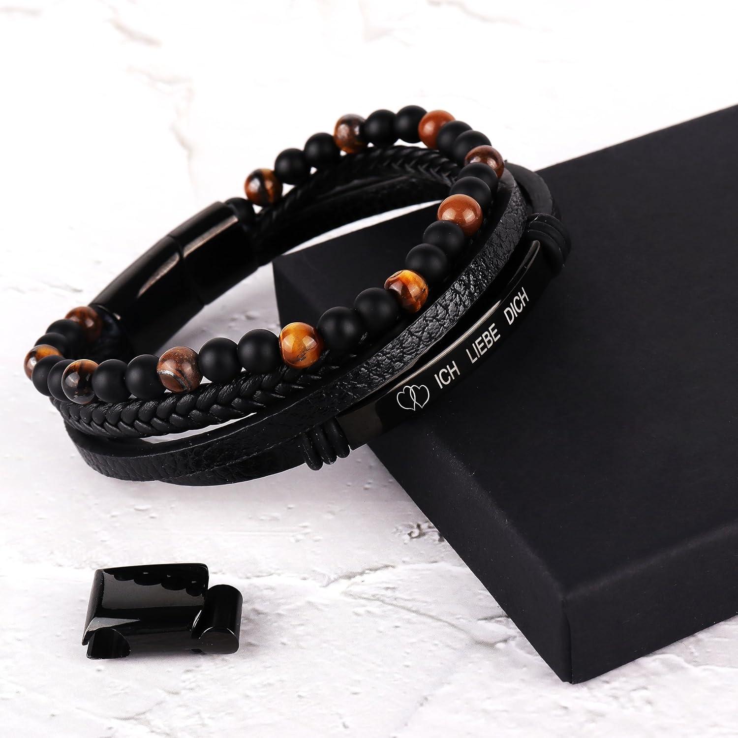 Handgewebtes Lederarmband für Männer mit erweiterbarem Zubehör in