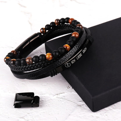 Handgewebtes Lederarmband für Männer mit erweiterbarem Zubehör in