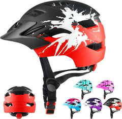 Fahrradhelm Kinder mit Licht und Rücklicht 48-56cm Schwarz-Rot