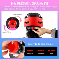 Kinder Fahrradhelm mit Licht und Rücklicht, verstellbar 48-56CM, CE geprüft
