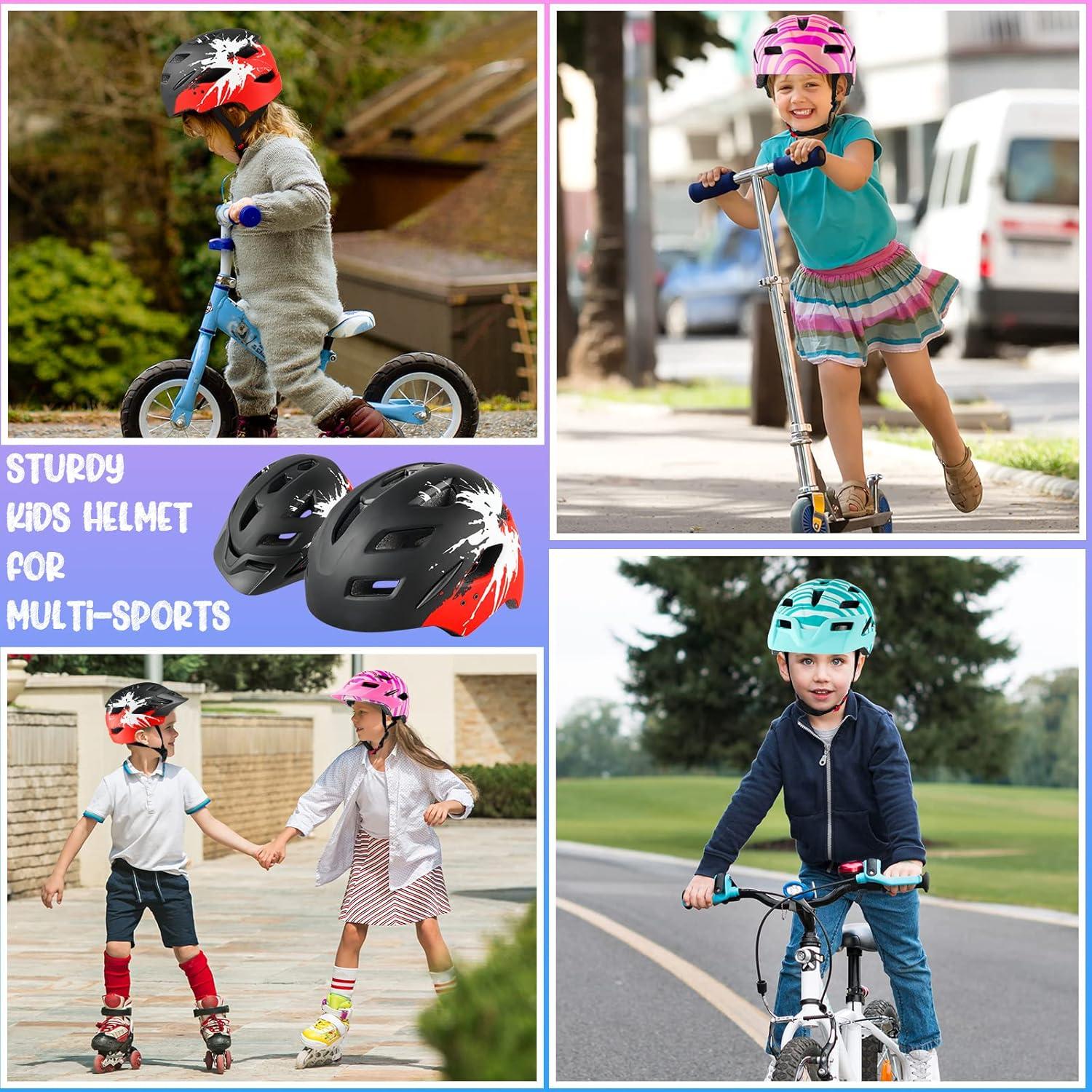 Kinder Fahrradhelm mit Licht und Rücklicht, 48-56CM, Schwarz Rot