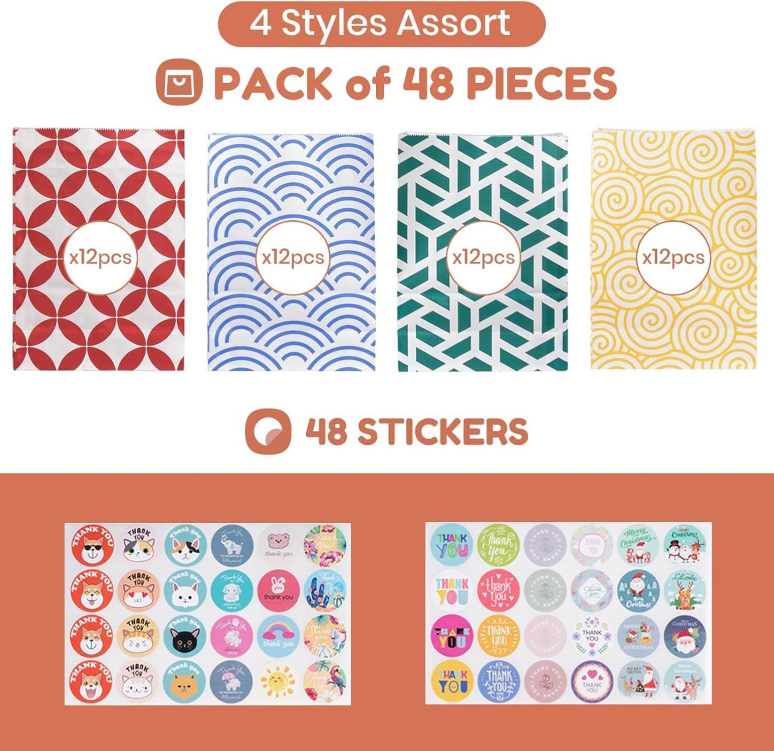 48 bunte Geschenktüten mit Stickern, ideal für Weihnachten & Partys