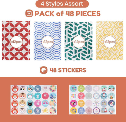 48 bunte Geschenktüten mit Stickern, ideal für Weihnachten & Partys