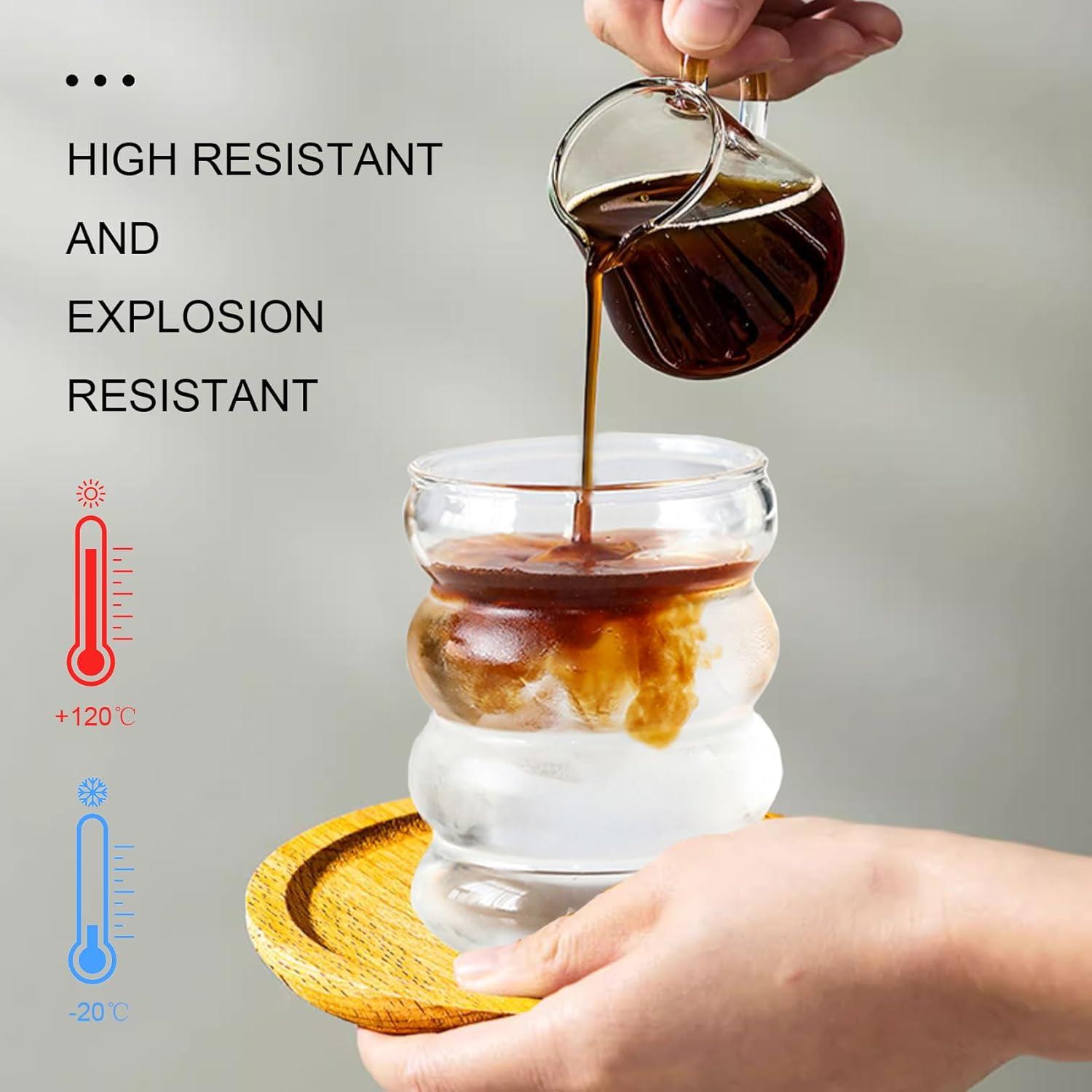 Gerippte Cocktailgläser Set 2x350ml Borosilikat Glas Straw Kit